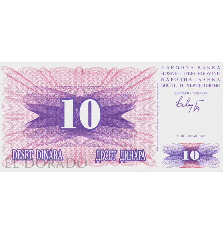 Bosnia and Herzegovina 10 Dinara 1992 Pick 10a