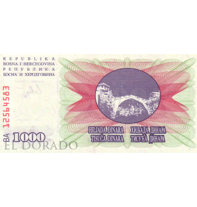 Bosnia and Herzegovina 1,000 Dinara 1992 Pick 15a