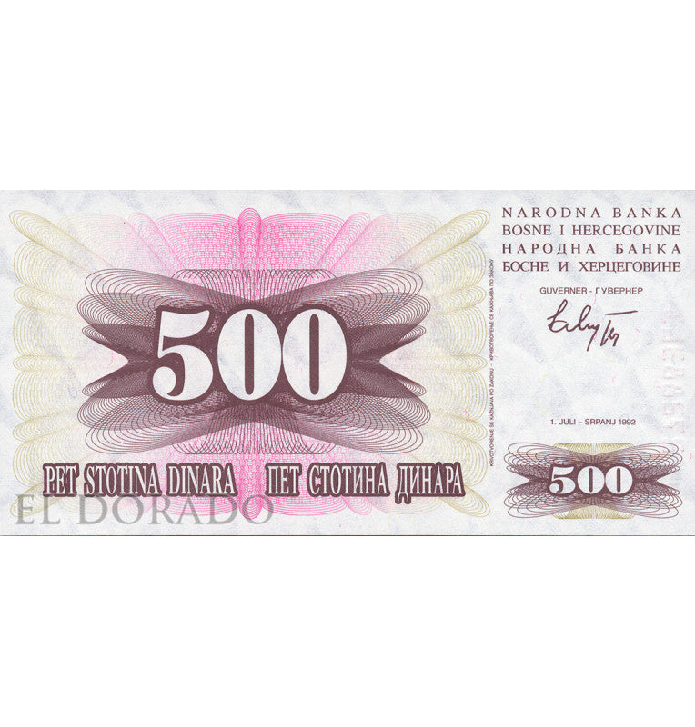 Bosnia and Herzegovina 500 Dinara 1992 Pick 14a