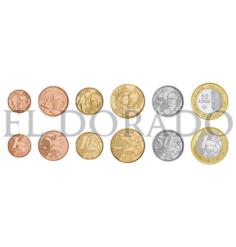 Brazil 1, 5, 10, 25, 50 Cents, 1 Real 1998-2016 KM 647, 648, 649.2, 650, 651a, 723