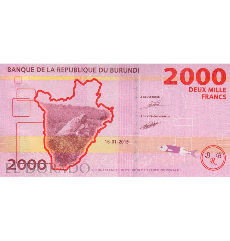 Burundi 2,000 Francs 2015 Pick 52