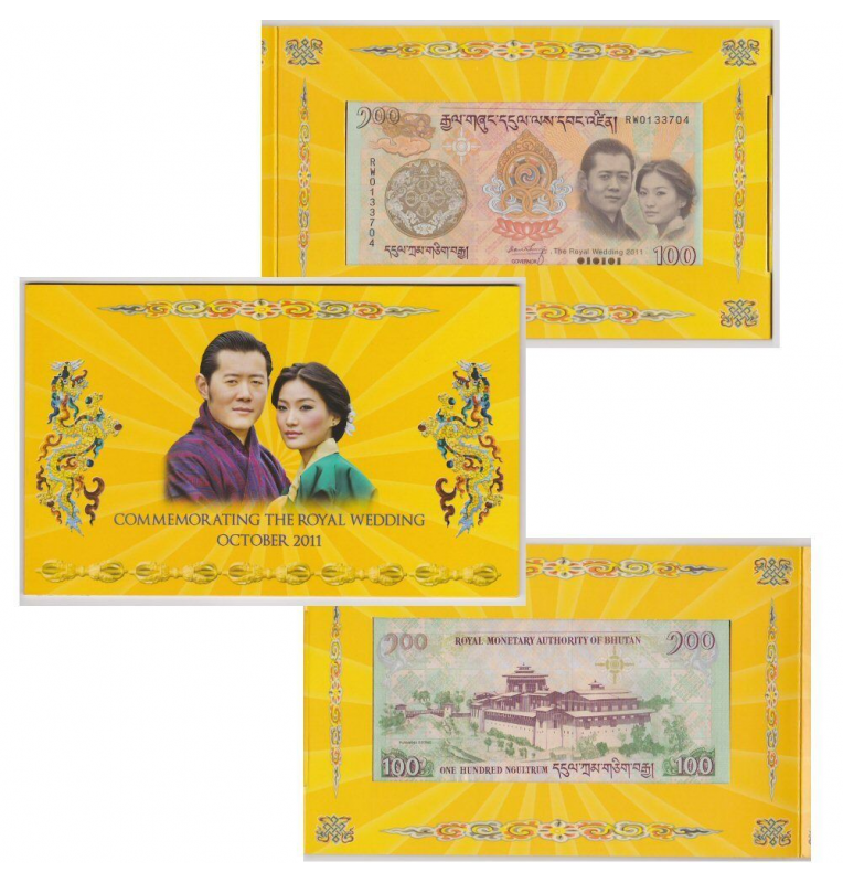 Bhutan 100 Ngultrum 2011 Pick 35 Commemorative of the Royal Wedding