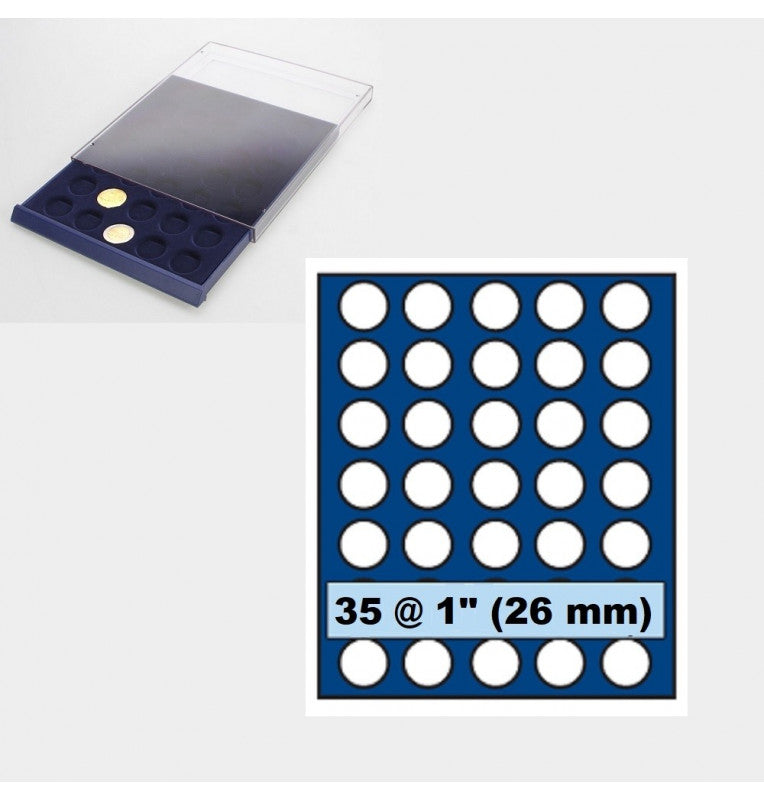 Stackable quarter coin storage drawer with 35 compartments