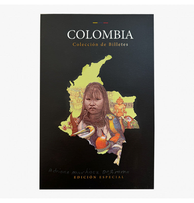 Collectible folder for 16 Colombian banknotes signed by Adriana, the Emberá woman