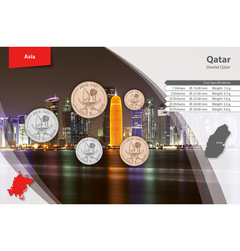Qatar 1, 5, 10, 25, 50 Dirhams 2016 KM New