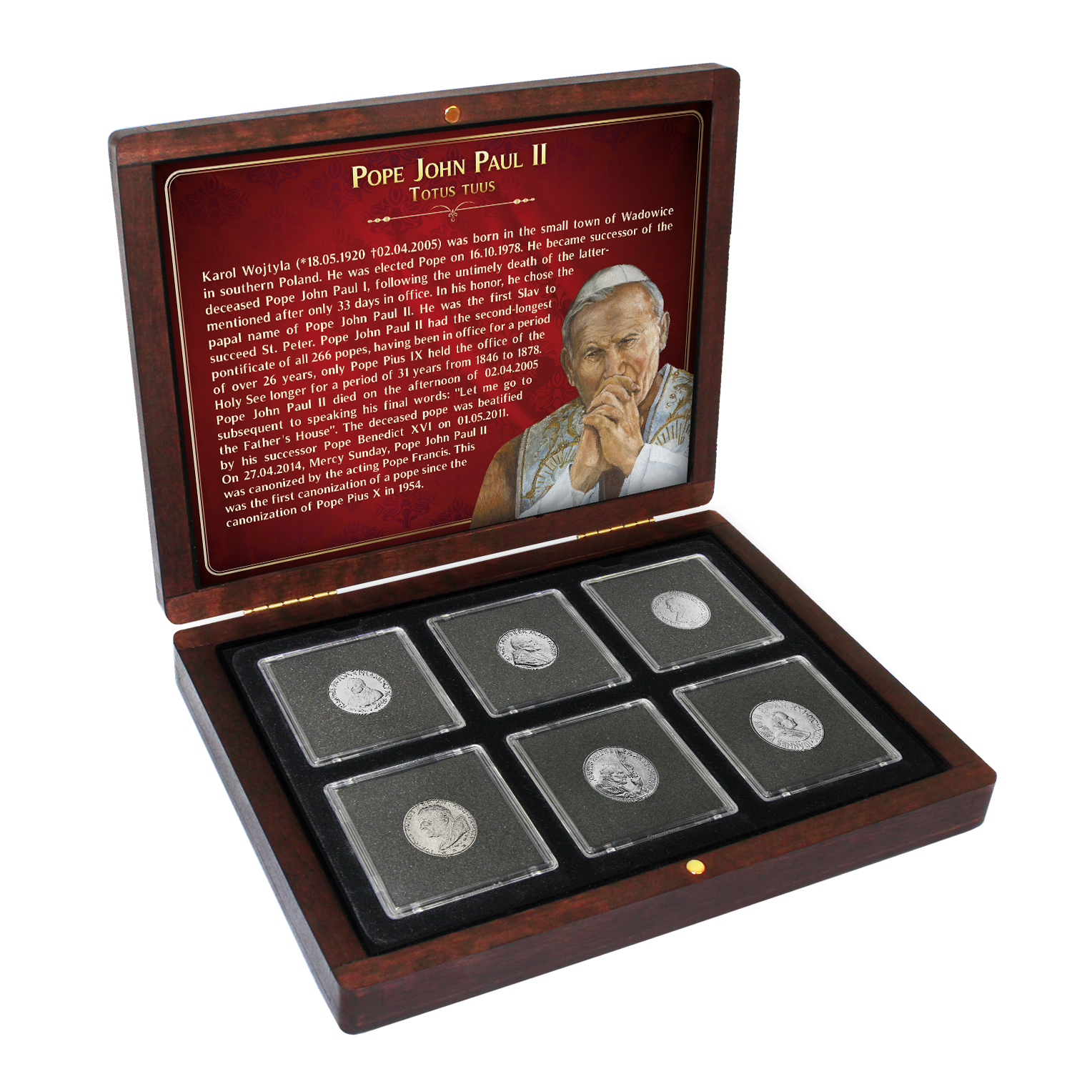 Ciudad del Vaticano "Papa Juan Pablo II" en caja de madera Año 1990-1999