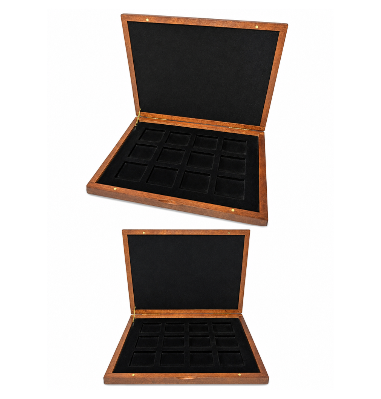 Estuche de Madera para 12 Monedas en capsula quadrum