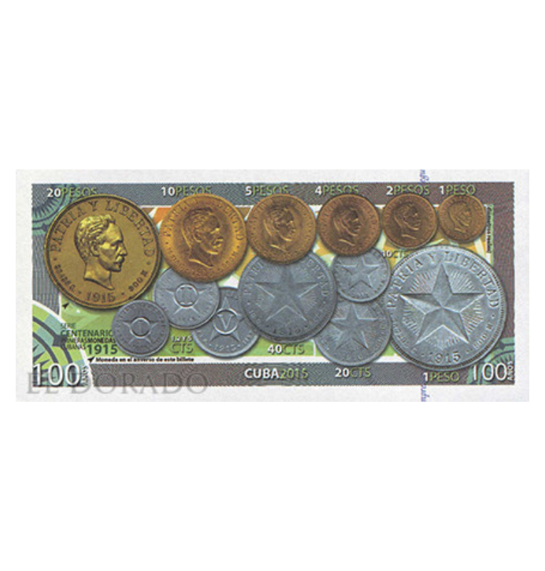 Cuba  1, 2, 5, 10, 20, 40 Centavos, 1, 1, 2, 4, 5, 10, 20 Pesos Año 2015. Souvenirs