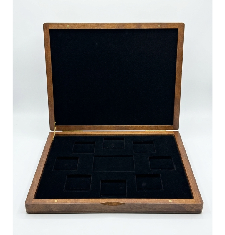 Estuche de Madera para 8 Monedas en capsula quadrum