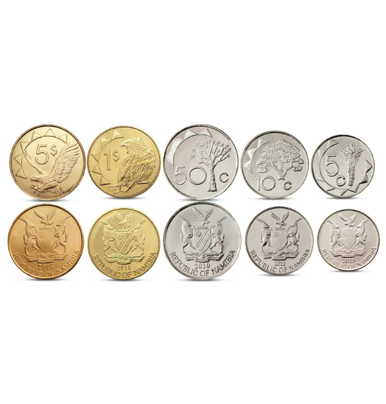 Set de Namibia 5 monedas 5,10,50 Cents 1,5 Dólares 1993-2015 KM 1,2,3,4,5