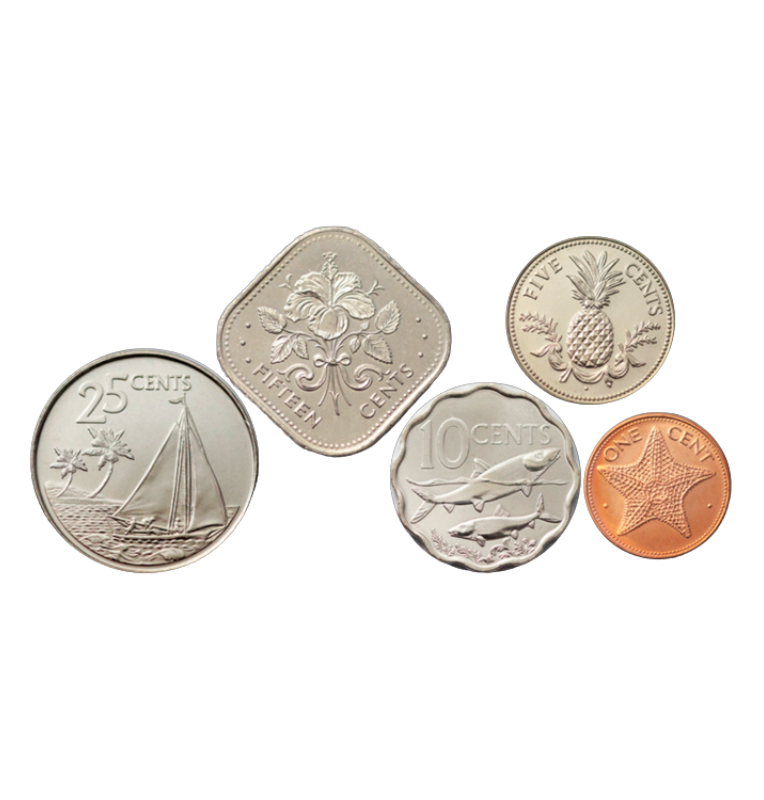 Set de Bahamas 5 Monedas 1,5,10,15,25 Cents 1974-2016