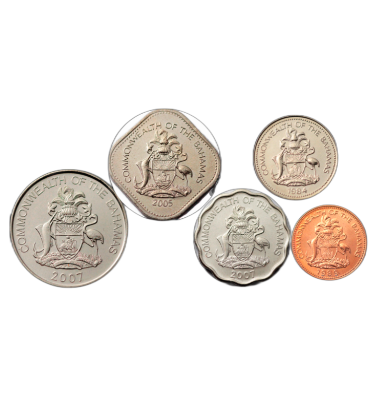 Set de Bahamas 5 Monedas 1,5,10,15,25 Cents 1974-2016