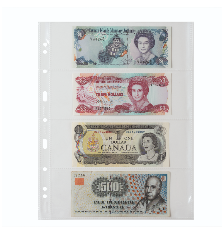 Hojas de plástico grande easy,4 bolsas transvers. p. billetes banco, pp, claro, paq. de 50