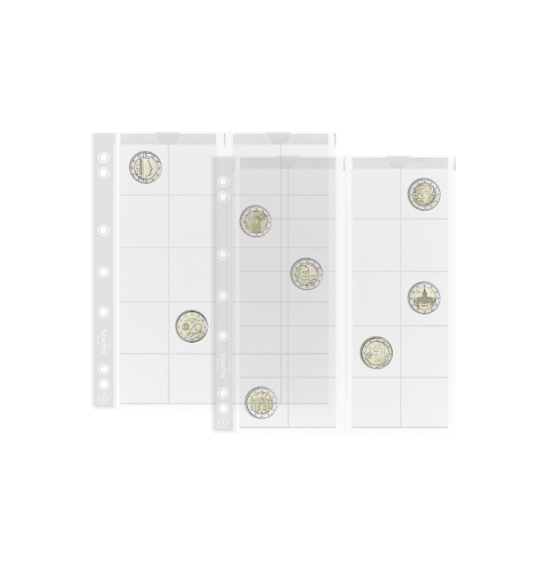Hojas para monedas Numis, de 20 divisiones de 34 mm Ø, paquete de 5