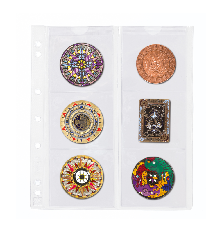 Hojas para monedas Numis, de 6 divisiones de 55 mm Ø, paquete de 5