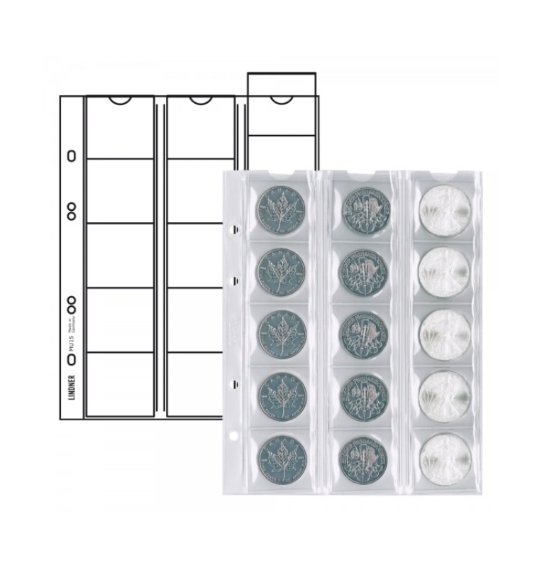 Páginas multicoleccionables para 15 monedas de hasta 42 mm de diámetro, con separadores negros, paquete de 5 (La hojas presentan amarillez)