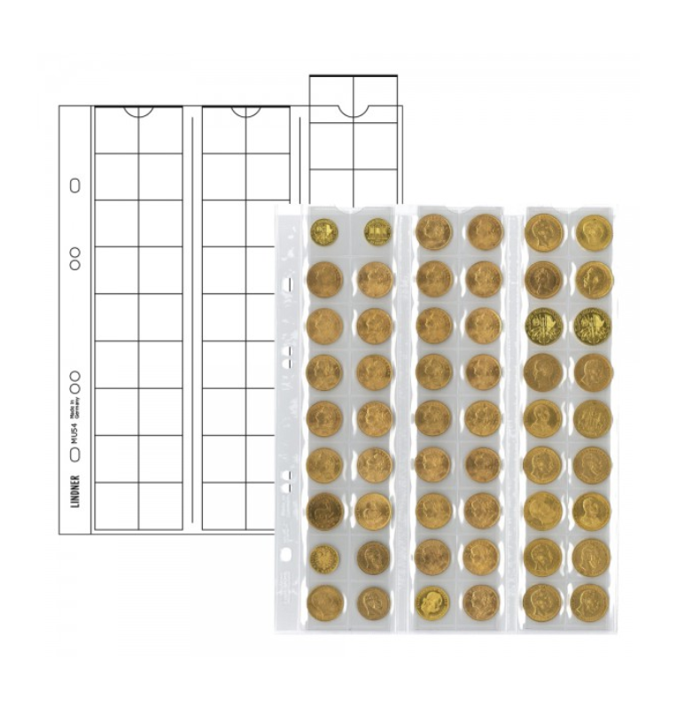 Páginas para monedas "Multi Collect" para 54 monedas de hasta 20 mm de diámetro - paquete de 5(La hojas presentan amarillez)