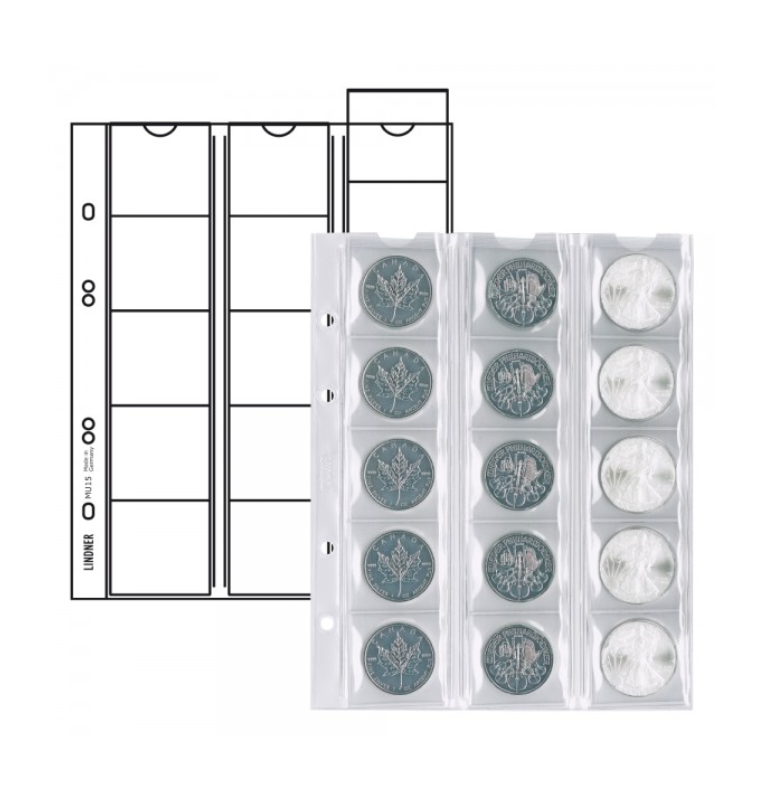 Páginas multicoleccionables para 15 monedas de hasta 42 mm de diámetro, con separadores rojos, paquete de 5(La hojas presentan amarillez)