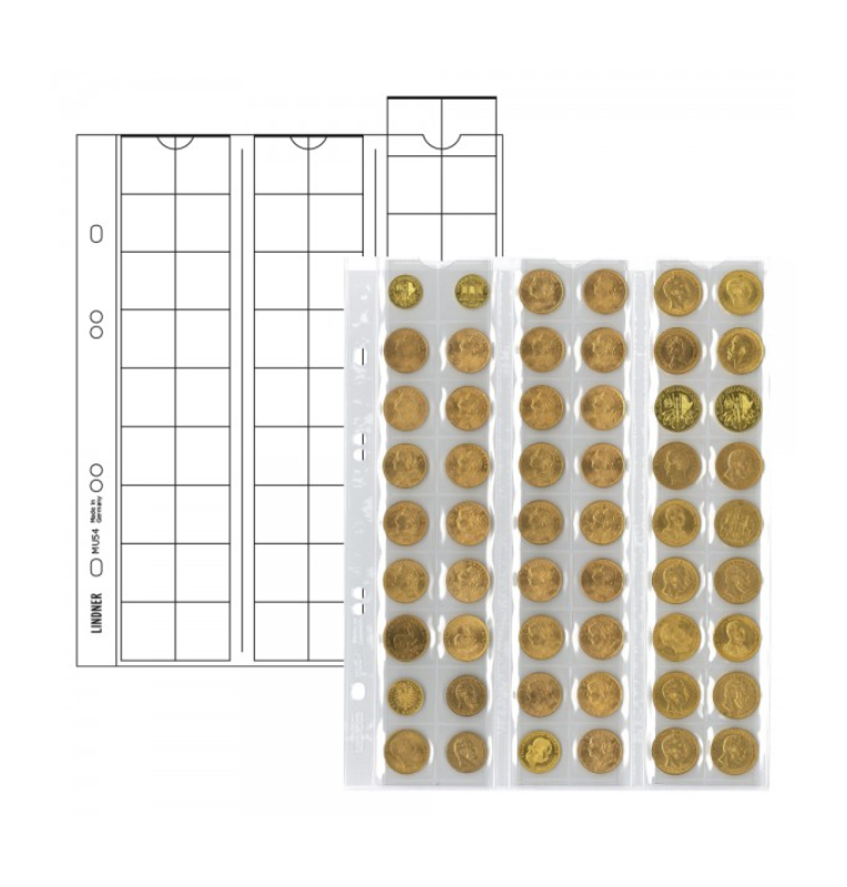 Páginas para monedas "Multi Collect" para 54 monedas de hasta 20 mm de diámetro, con separadores rojos - paquete de 5(La hojas presentan amarillez)
