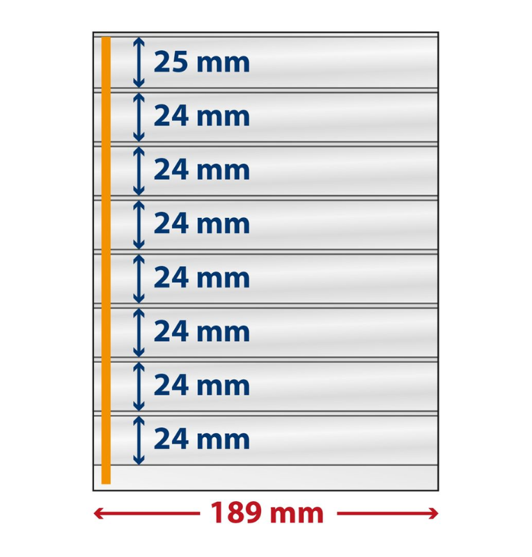 Láminas de foil LINDNER-T freestyle con 8 tiras (24 mm) y tira autoadhesiva - paquete de 5