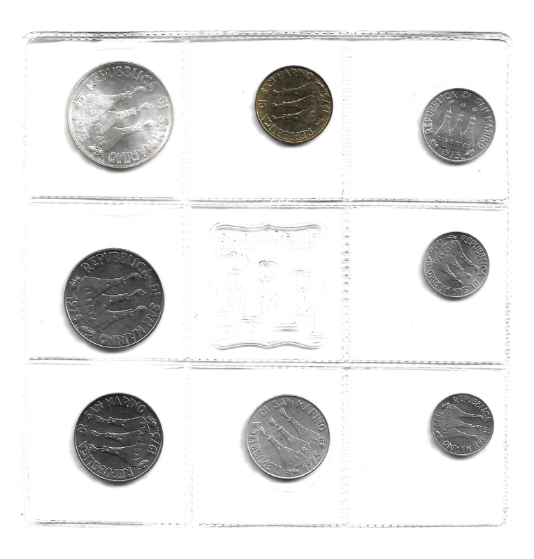 San Marino 1,2,5,10,20,50,100,500 Lire 1975