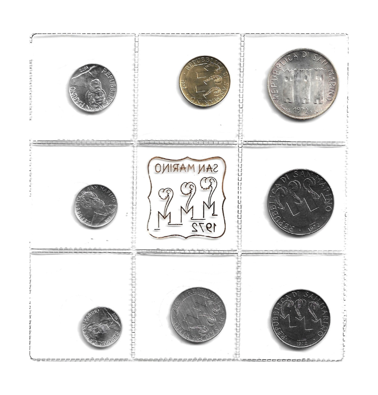 San Marino 1,2,5,10,20,50,100,500 Lire 1972