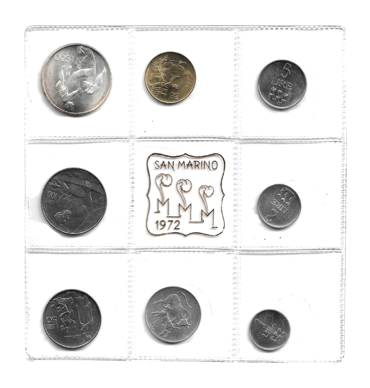 San Marino 1,2,5,10,20,50,100,500 Lire 1972