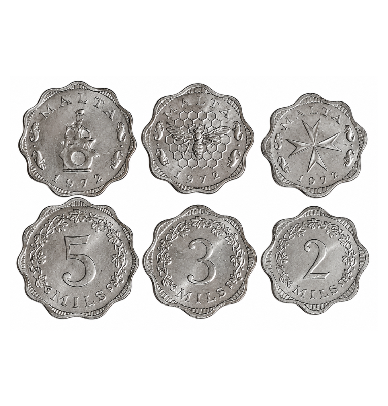 Malta set de 3 Monedas 2,3,5 Mils 1972-1981