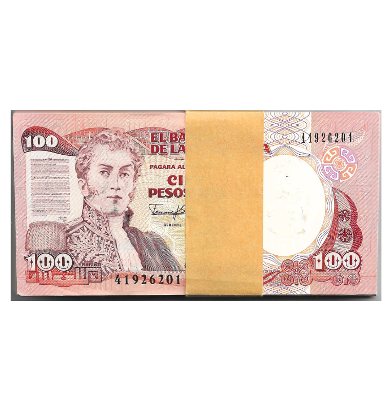 Fajo Colombia 100 Pesos Oro 1991. Tiene manchas