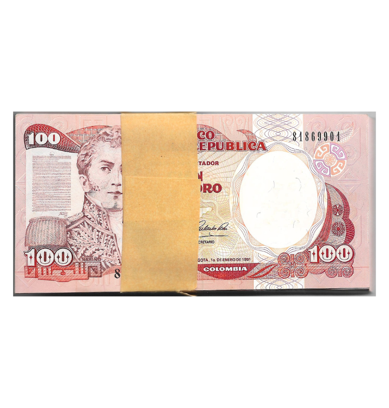 Fajo Colombia 100 Pesos Oro 1991. Tiene manchas