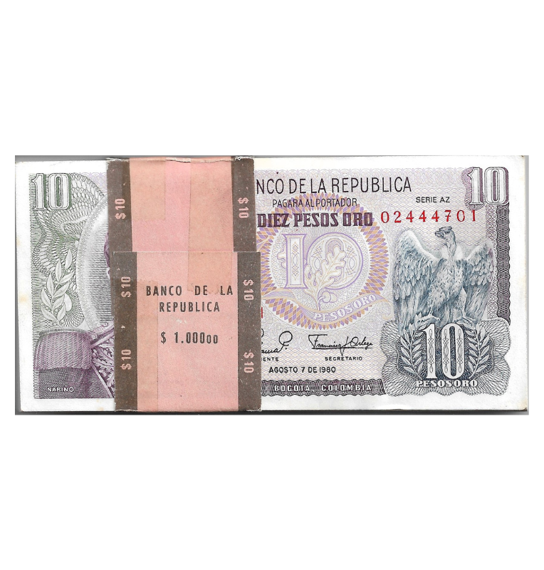 Fajo Colombia 10 Pesos Oro 1980 Tiene manchas