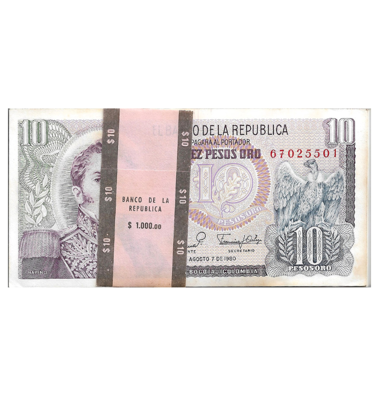 Fajo Colombia 10 Pesos Oro 1980 Tiene manchas