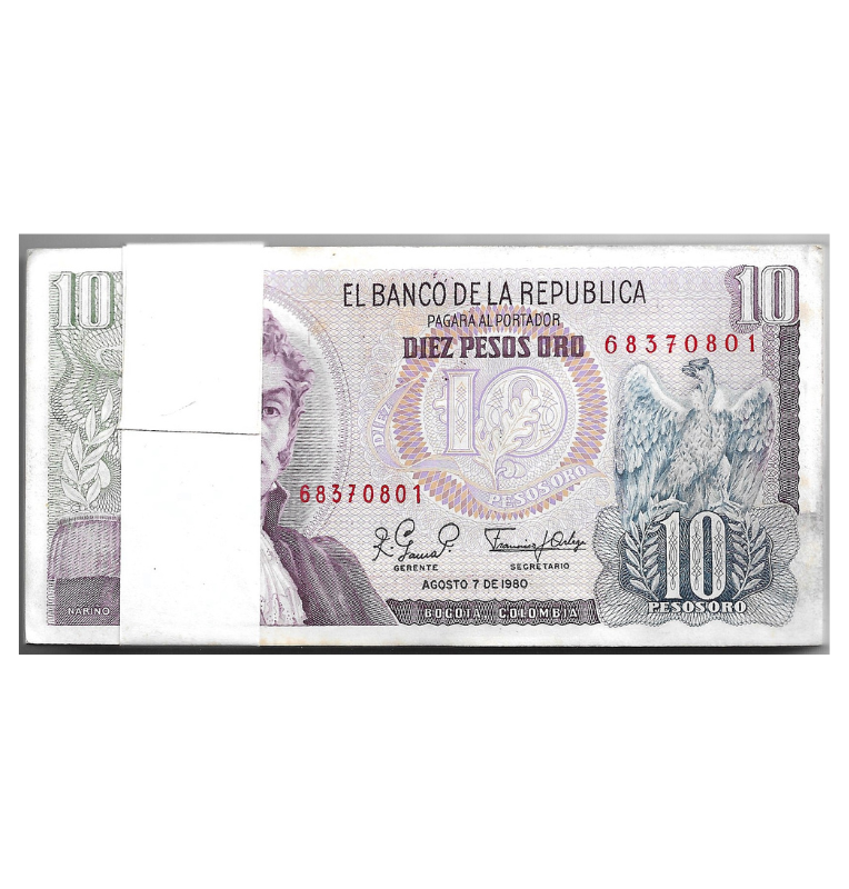 Fajo Colombia 10 Pesos Oro 1980 Tiene manchas
