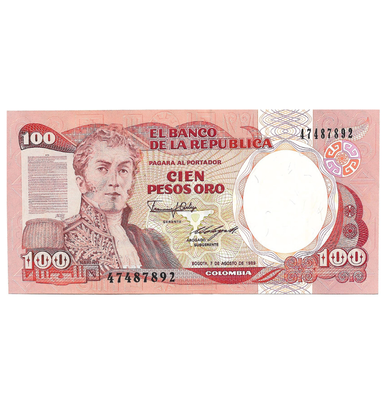 Colombia 100 Pesos Oro 7 Agosto 1989