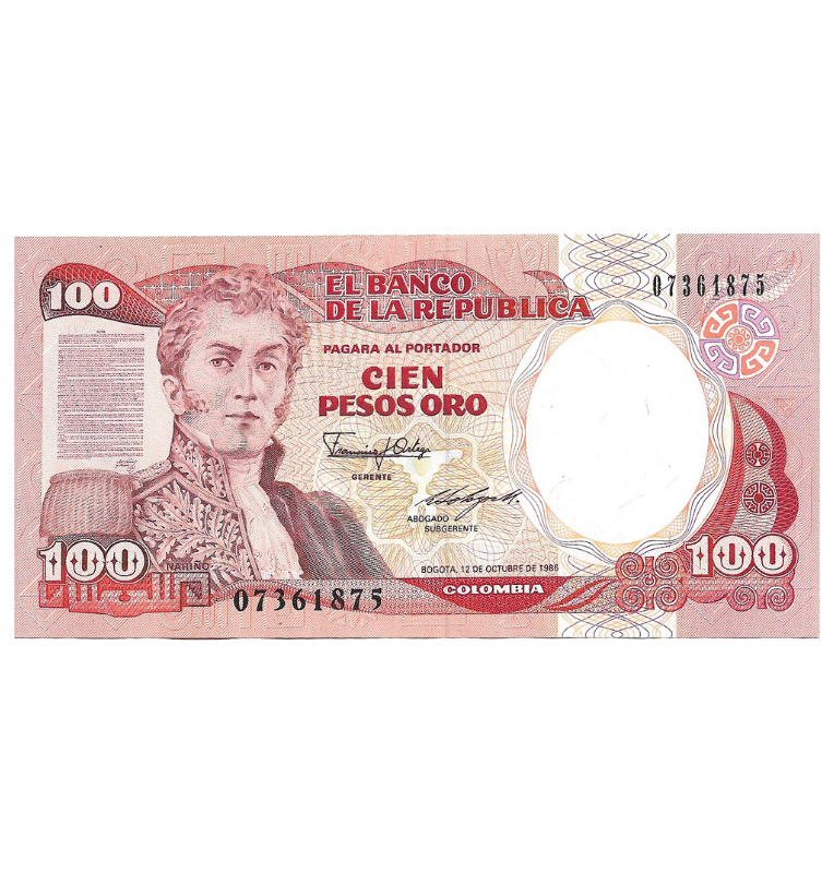 Colombia 100 Pesos Oro 12 Octubre 1986