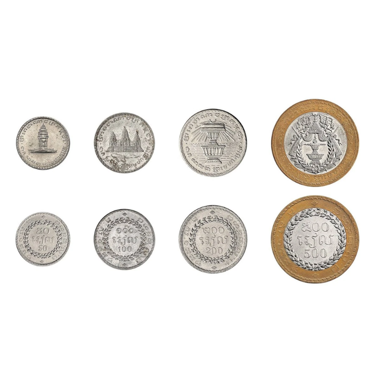 Set de Camboya 4 monedas 50,100,200,500 Riels 1994