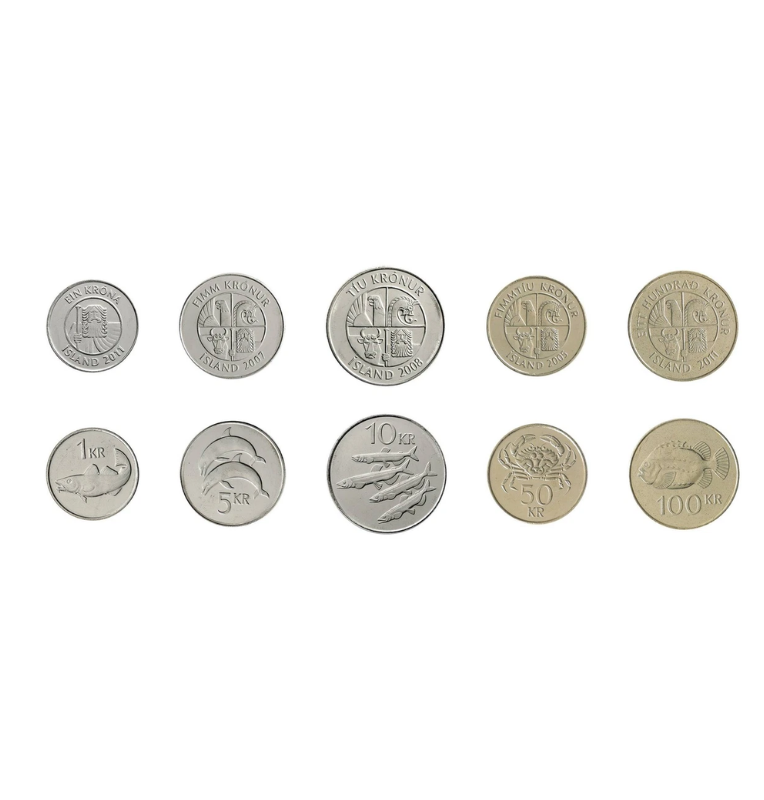 Set de Islandia 5 monedas 1,5,10,50,100 Coronas 1989-2011