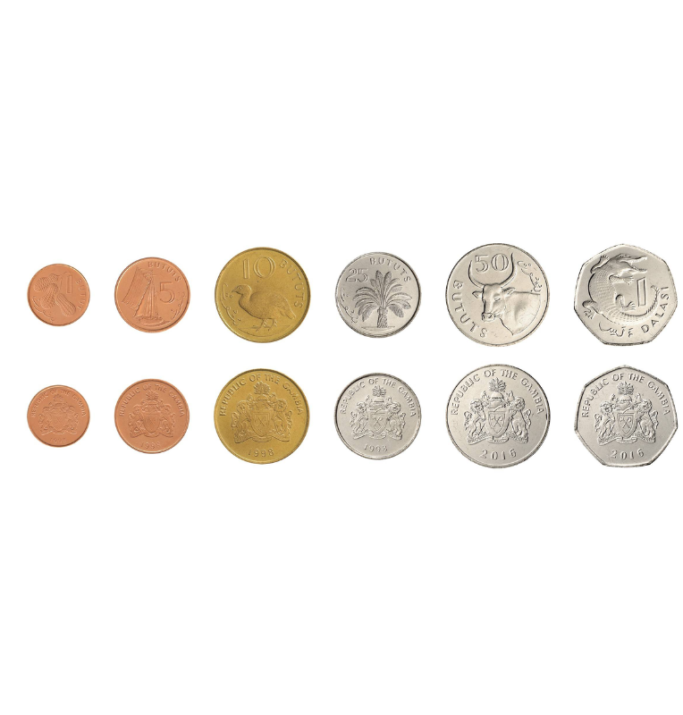 Set of Gambia 6 coins 1,5,10,25,50 Bututs 1 Dalasi 1998-2014