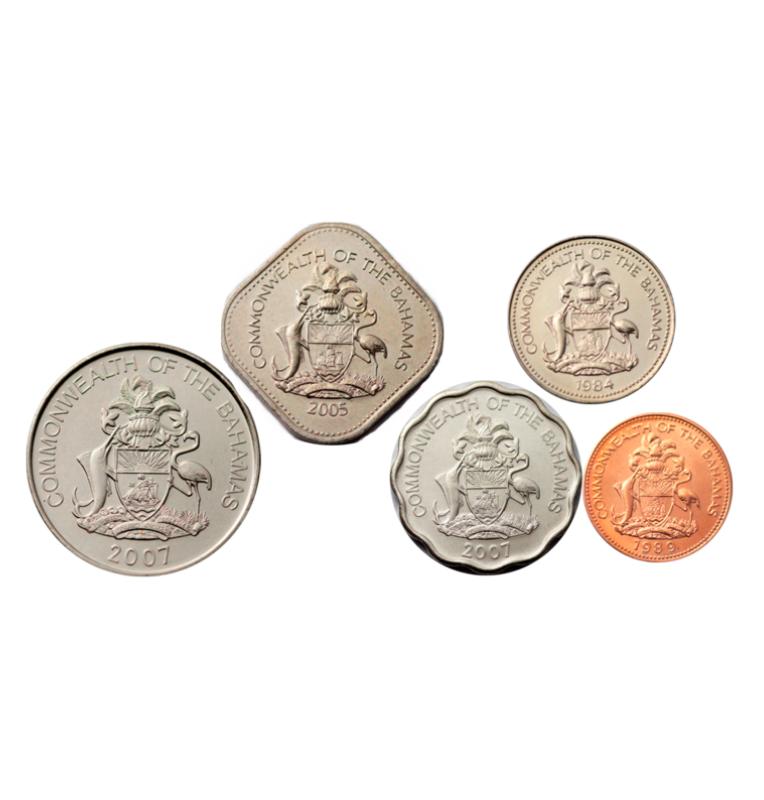 Set de Bahamas 5 Monedas 1,5,10,15,25 Cents 1974-2016