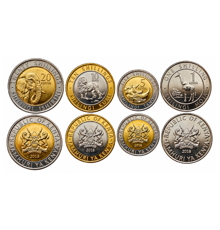 Set de Kenia 4 monedas 1,5,10,20 Shillings 2018 KM Nuevo