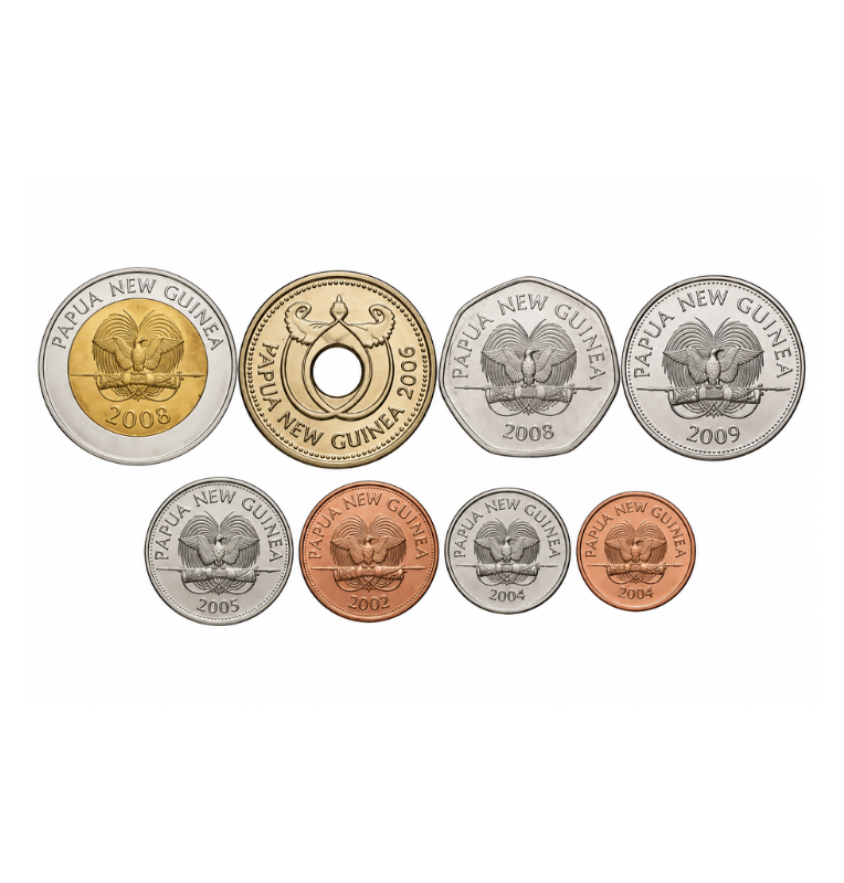 Set de Papúa Nueva Guinea 8 monedas  1, 2, 5, 10, 20, 50 Toea 1, 2 Kina 2004-2008