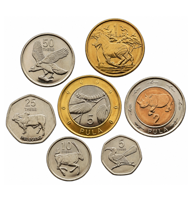 Set 7 Monedas Botsuana 5,10,25,50 Thebe, 1,2 y 5 Pula  2013-2016