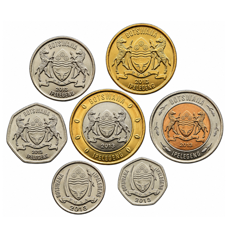 Set 7 Monedas Botsuana 5,10,25,50 Thebe, 1,2 y 5 Pula  2013-2016