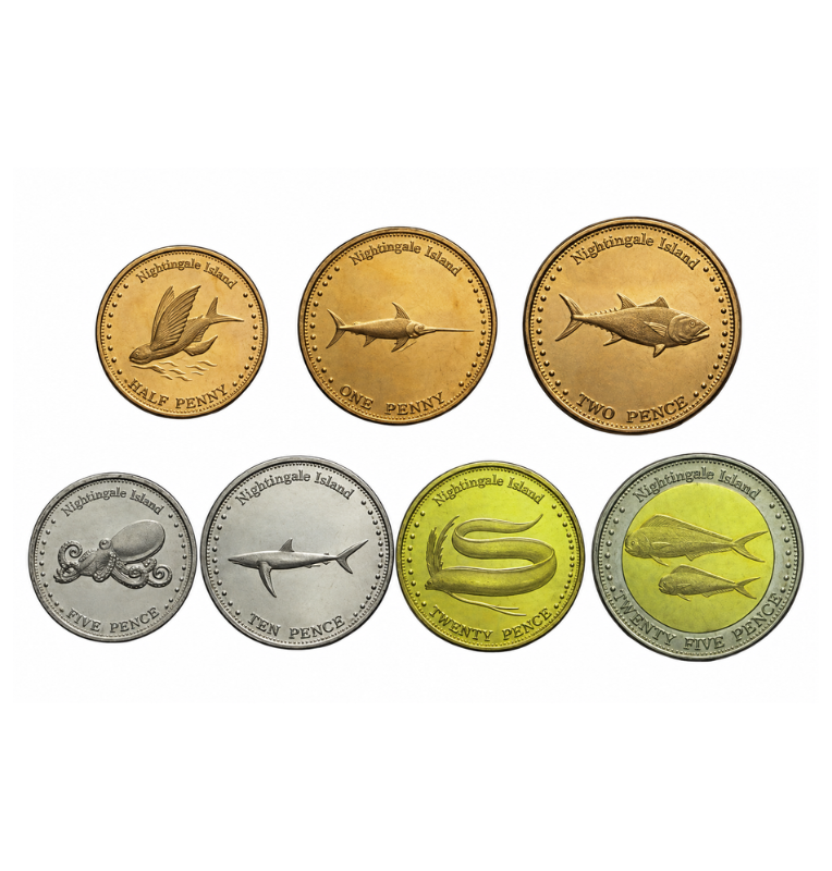 Isla Ruiseñor set de 7 monedas