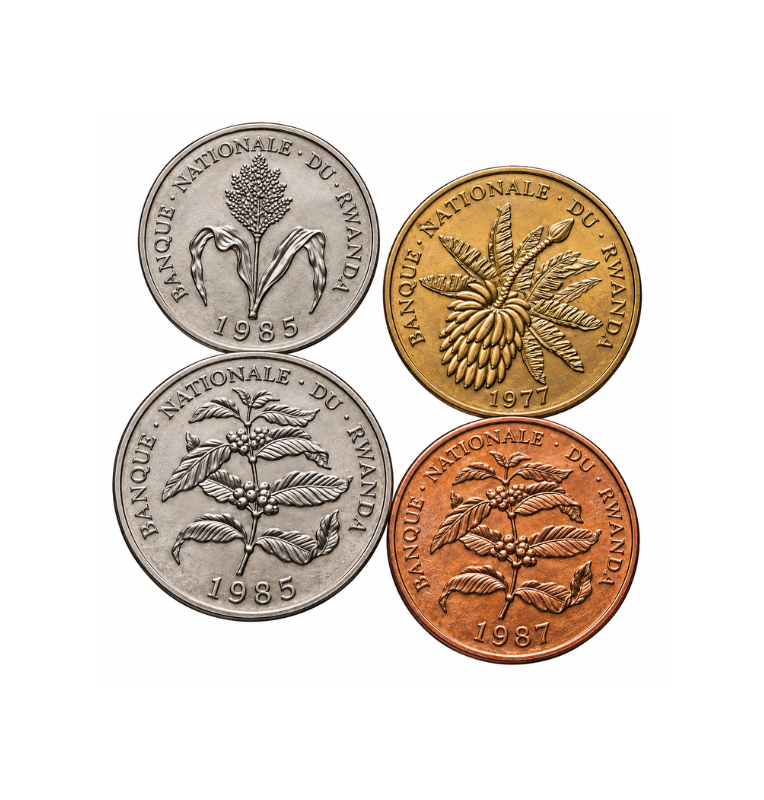 Set Ruanda de 4 Monedas 1,5,10,20 francos 1977-1987