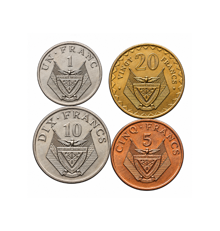 Set Ruanda de 4 Monedas 1,5,10,20 francos 1977-1987