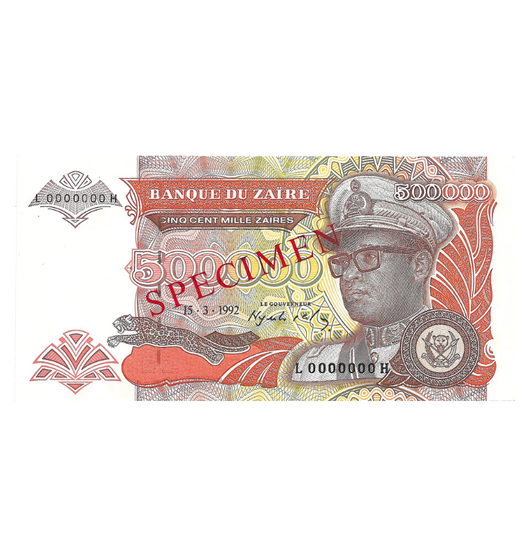 Zaire 500.000 Zaires 1992 SPEIMEN NO UNC