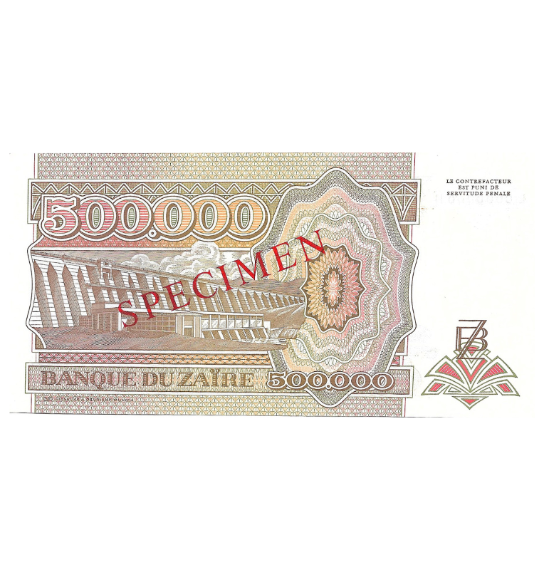 Zaire 500.000 Zaires 1992 SPEIMEN NO UNC