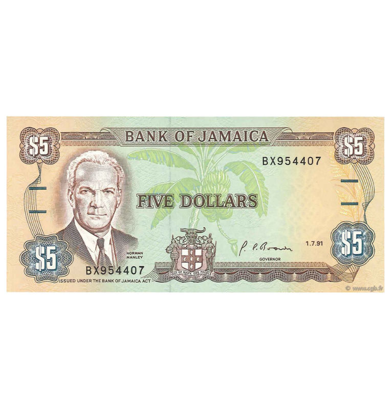 Jamaica 5 Dólares 1991 NO UNC