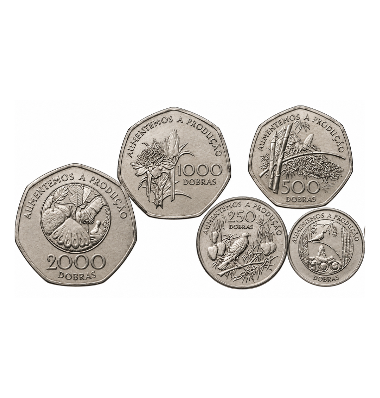 Saint Thomas and Prince Set of 5 Coins 100, 250, 500, 1000, 2000 Dobras 1997